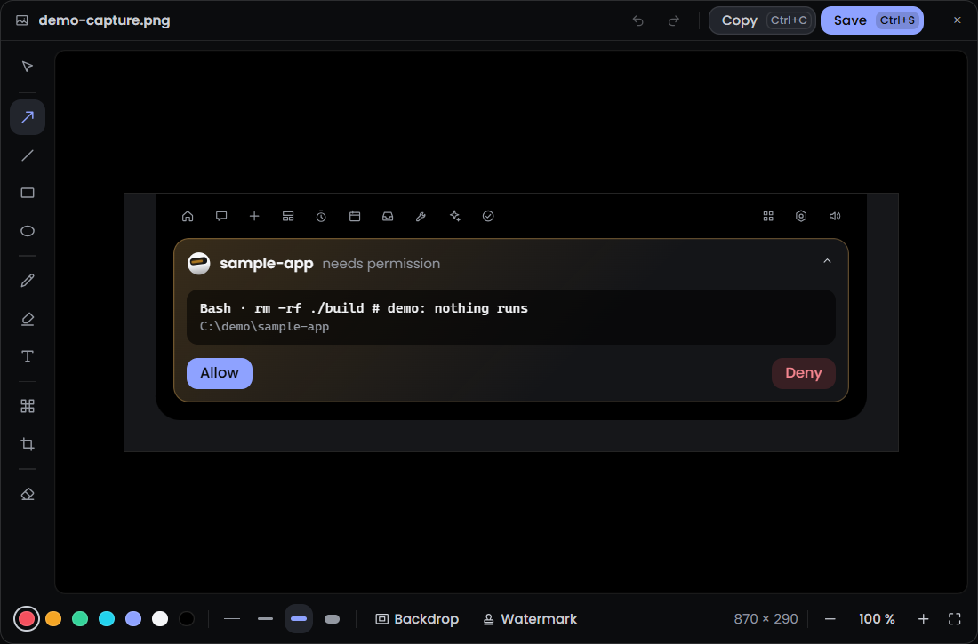 The capture editor with a picture open and its drawing tools
