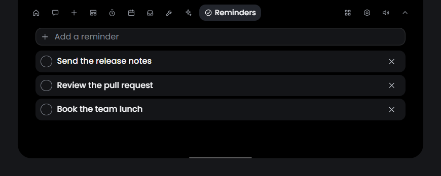 The Reminders section of the island with three reminders